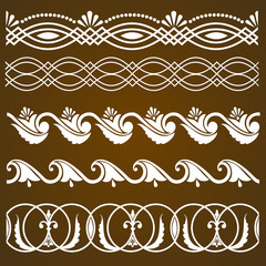 Vector set of border elements and page decoration elements. Border decoration elements patterns. Ethnic borders vector illustrations.