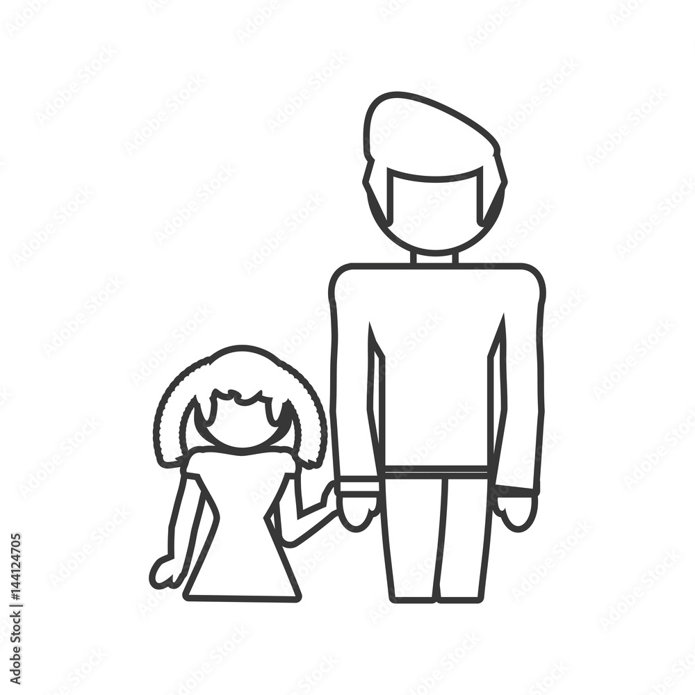 Poster dad with daughter family outline vector illustration eps 10