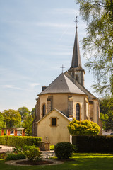 Old church near castle in Useldange, Luxembourg