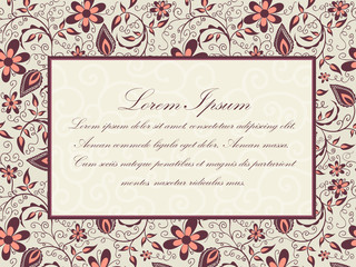 Wedding invitation and announcement card with floral background artwork. Elegant ornate floral background. Floral background and elegant flower elements. Design template.