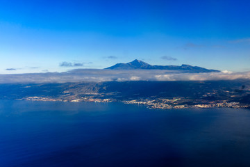 Aerial view of Tenerife. View from airplane window