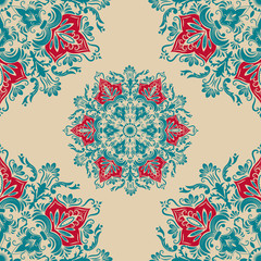 Vector floral seamless pattern element in Arabian style. Arabesque pattern. Eastern ethnic ornament. Elegant texture for backgrounds.