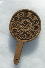 background: old wooden stamps used to decorate the bread, used in India