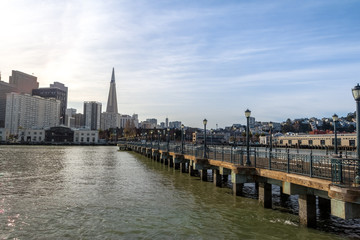 Pier 7 view of Downtown skyline - San Francisco, California, USA
