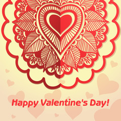 Vector greeting card for Valentine's Day. Hearts and flowers.