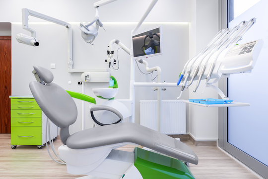 Dental office with grey chair