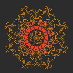 Vector ornamental round lace with damask and arabesque elements. Mehndi style. Orient traditional ornament. Zentangle-like round colored floral ornament.