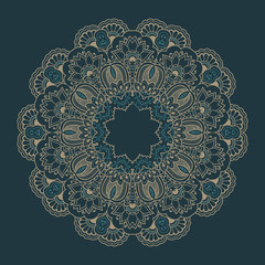 Vector ornamental round lace with damask and arabesque elements. Mehndi style. Orient traditional ornament. Zentangle-like round colored floral ornament.
