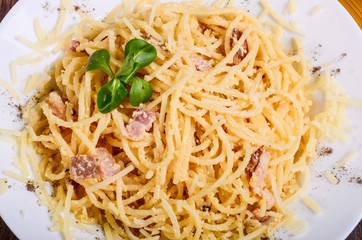 Meat paste. Spaghetti with chicken
