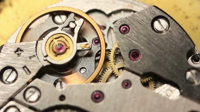 Old Stopwatch Clock Gear Mechanism Rotating