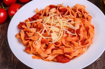 Vegetable paste. Tagliatelle with tomatoes