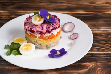 Dressed herring. Layered salad with herring.