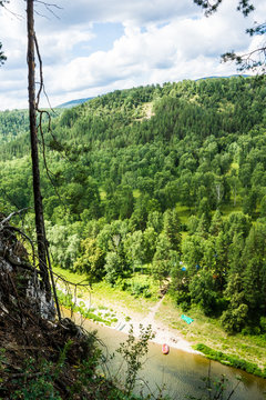 Urral Mountains landscape along white river
