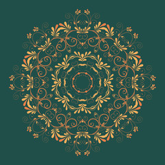 Vector ornamental round lace with damask and arabesque elements. Mehndi style. Orient traditional ornament. Zentangle-like round colored floral ornament.