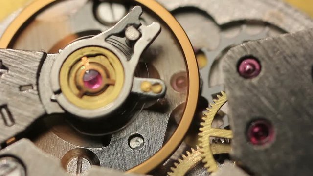 Old Stopwatch Clock Gear Mechanism Rotating