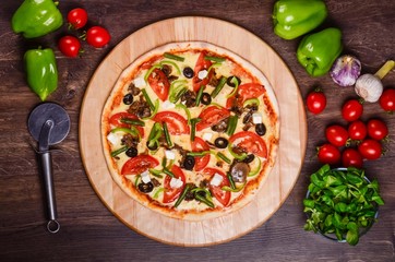 Thin pizza with vegetables. Vegetarian pizza