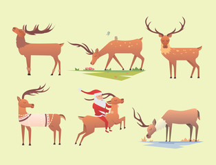 Christmas reindeer holiday mammal deer xmas celebration cute decoration winter art new year wildlife animal and santa man character vector illustration.