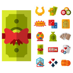 Casino game icons poker gambler symbols blackjack winning roulette joker slotbvector illustration.