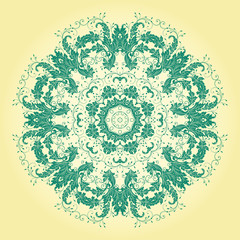 Vector ornamental round lace with damask and arabesque elements. Mehndi style. Orient traditional ornament. Zentangle-like round colored floral ornament.