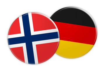 News Concept: Norway Flag Button On Germany Flag Button, 3d illustration on white background