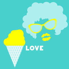 funky girl and ice cream, turquoise background