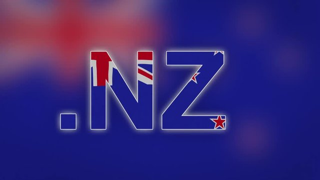NZ - internet domain of New Zealand...Typing top-level domain ".NZ" against blurred waving national flag of New Zealand. Highly detailed fabric texture for 4K resolution.