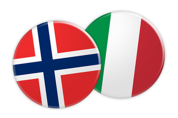 News Concept: Norway Flag Button On Italy Flag Button, 3d illustration on white background