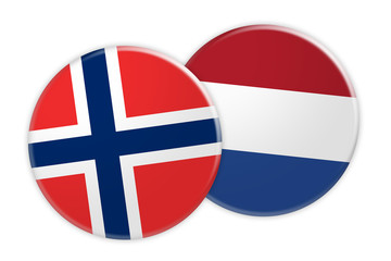 News Concept: Norway Flag Button On Netherlands Flag Button, 3d illustration on white background