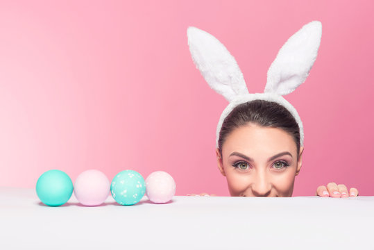 Bunny woman excited about Easter