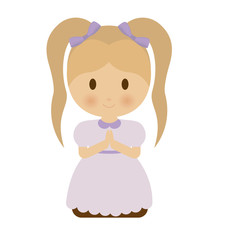 girl cartoon icon over white background. colorful design. first communion concept. vector illustration