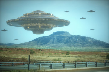 Alien mother ship. Alien invasion of spaceships. © ktsdesign
