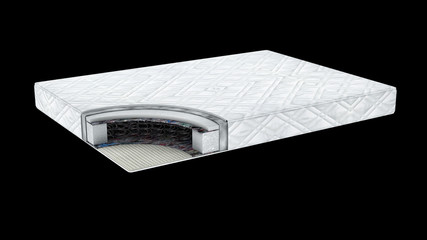 Double comfortable orthopedic mattress cut out in realistic style with layers view isolated 3d illustration.