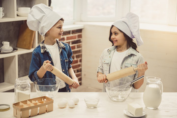 Children baking in kitchen
