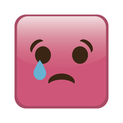 crying cartoon face in square shape, icon over white background. colorful design. vector illustration