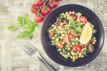 fresh vegetarian salad of chickpeas and vegetables