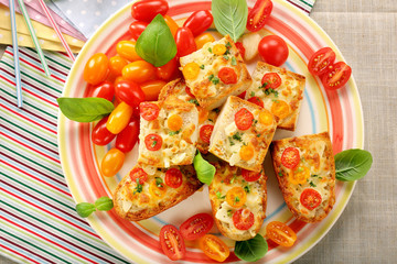 Fresh healthy vegetarian sandwich with cheese and tomato