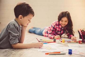 Children drawing at home