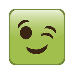 happy cartoon face in square shape, icon over white background. colorful design. vector illustration