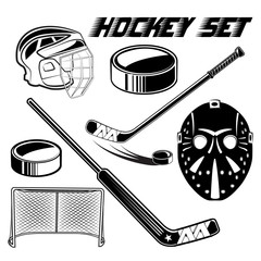 Vector black and white set objects game hockey design advertising web print on a white background