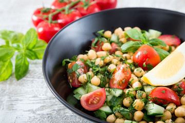 fresh vegetarian salad of chickpeas and vegetables