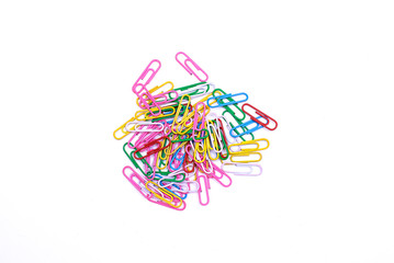 Colorful paperclips set isolated on white background.