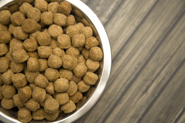 Dry Dog Food in a Silver Bowl