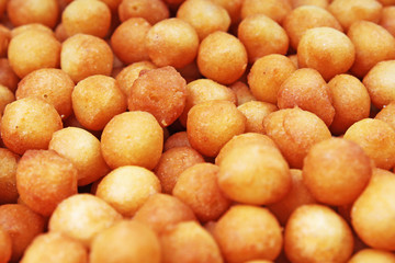 Soup ball croutons as background.