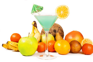 Fruit cocktails. Blue cocktail drink.