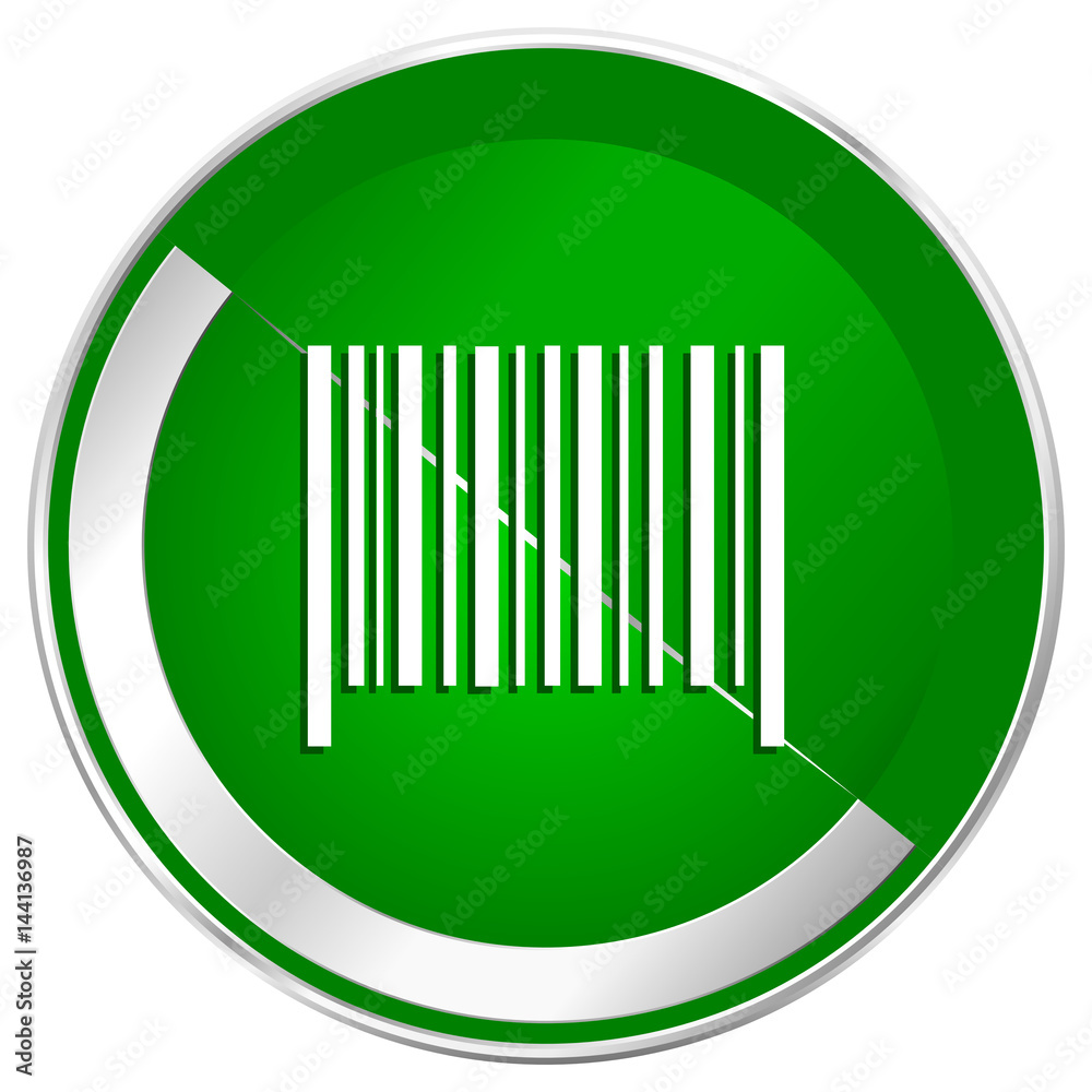 Aufkleber barcode silver metallic border green web icon for mobile apps and internet.