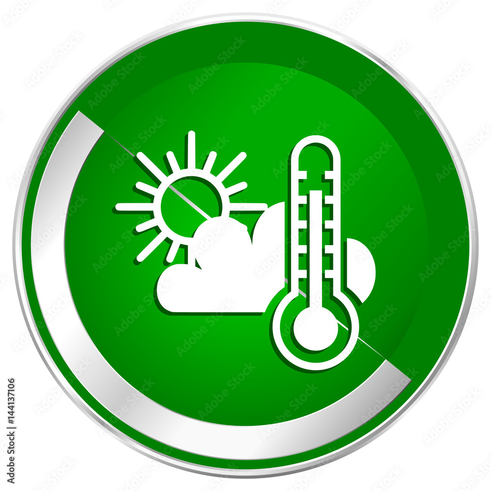 Poster weather forecast silver metallic border green web icon for mobile apps and internet.