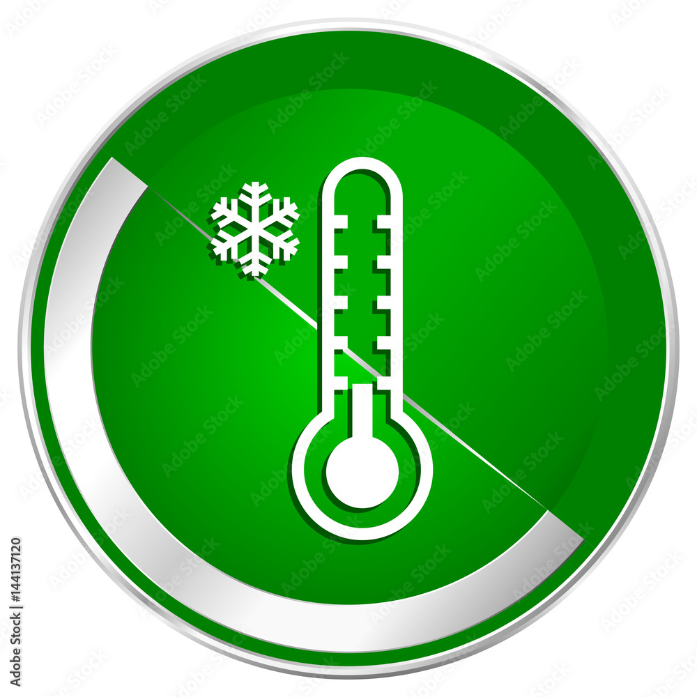 Aufkleber cold thermometer silver metallic border green web icon for mobile apps and internet.