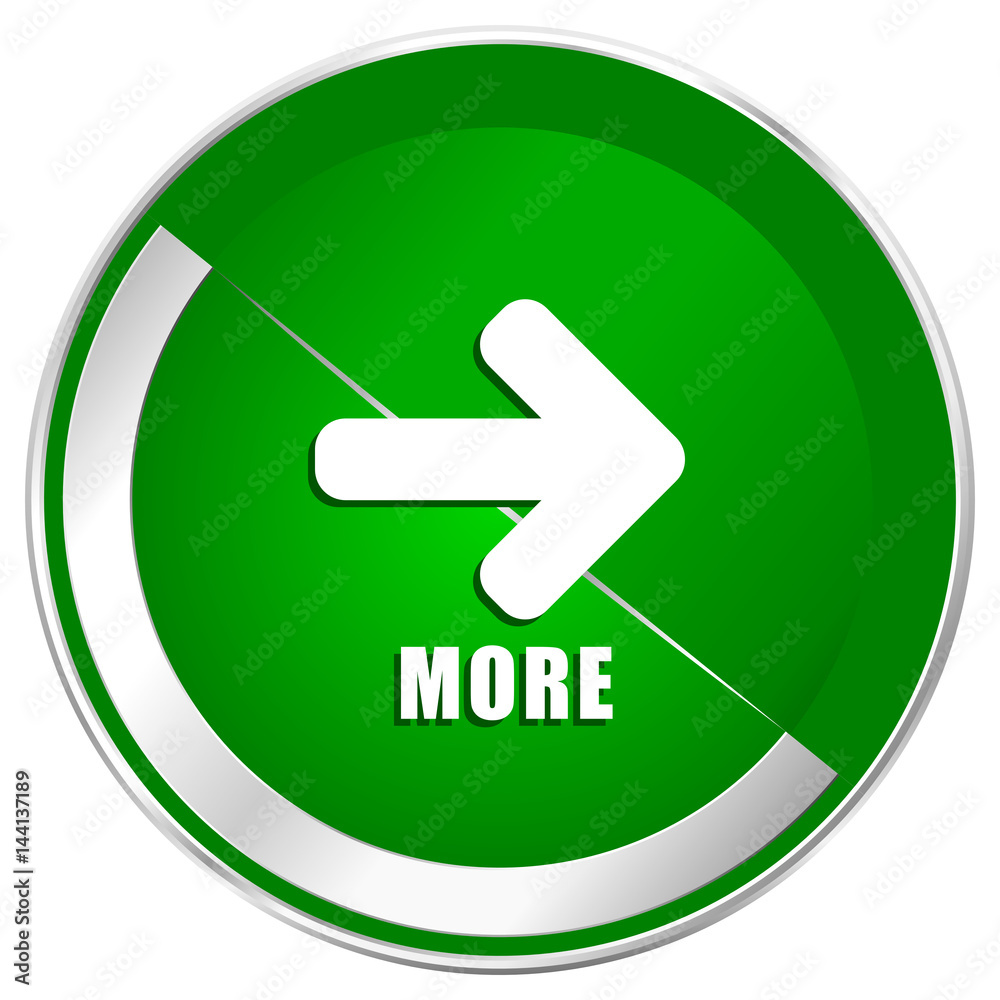 Poster more silver metallic border green web icon for mobile apps and internet.