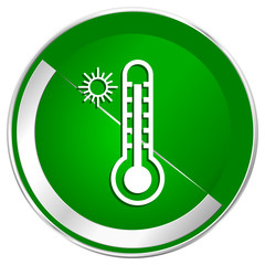 Hot temperature silver metallic border green web icon for mobile apps and internet.