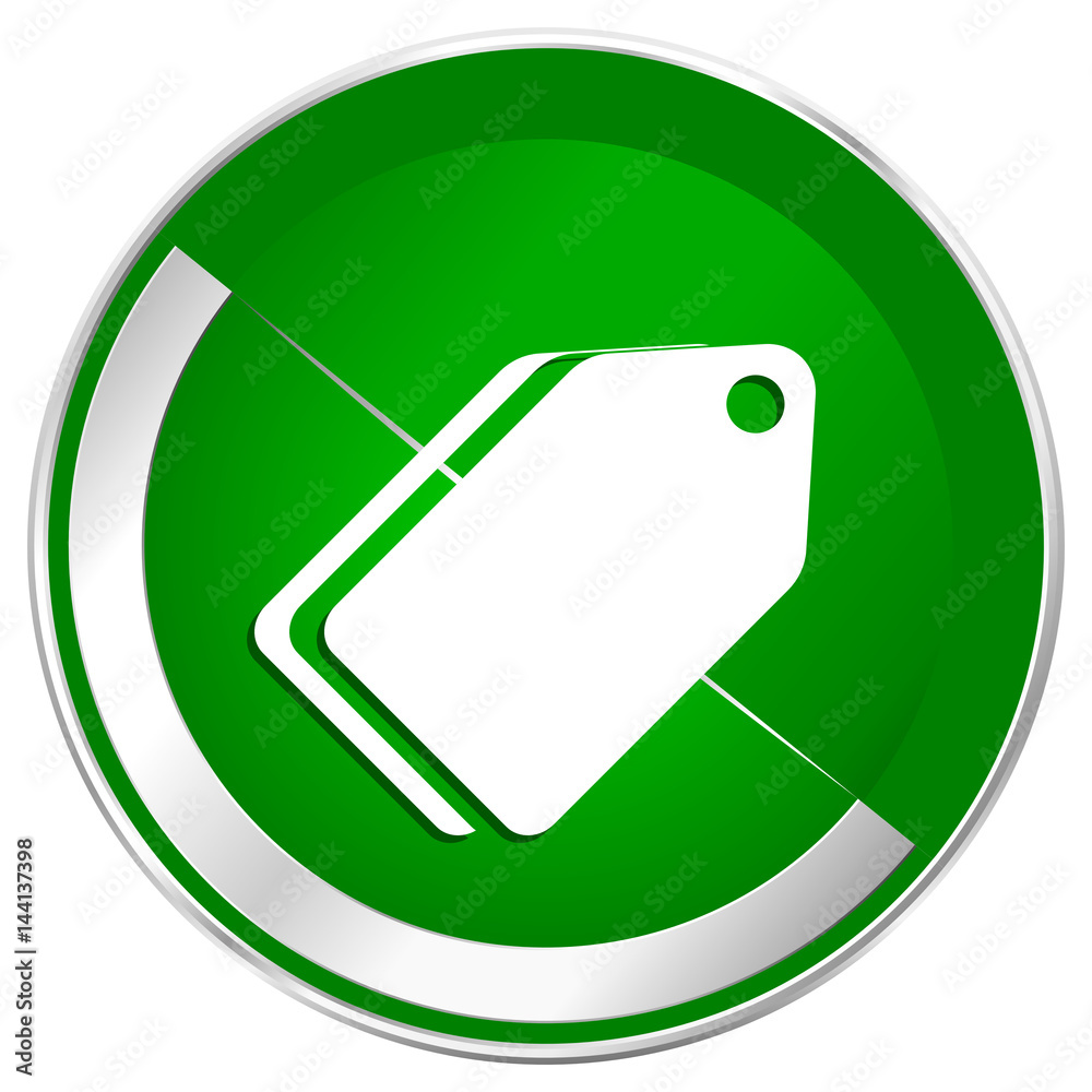 Poster label ticket silver metallic border green web icon for mobile apps and internet.